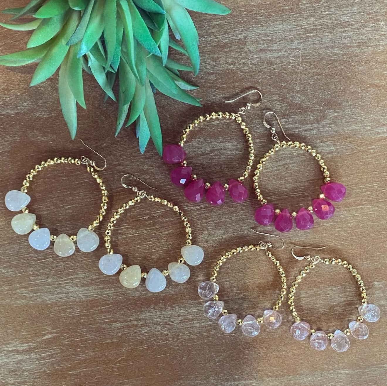 Lucky Earrings- Pink Stone