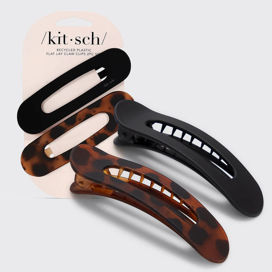 Black And Tort Flat Lay Claw Clips Set of 2