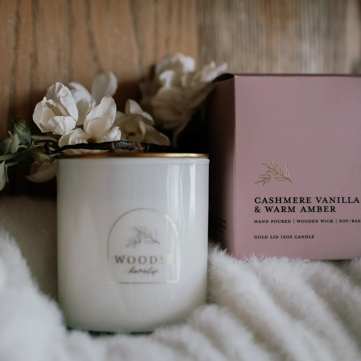 Cashmere Vanilla & Warm Amber 12oz Glass Candle