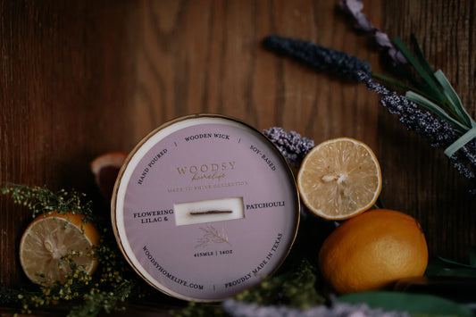 Flowering Lilac & Mimosa 14 oz Brass Candle