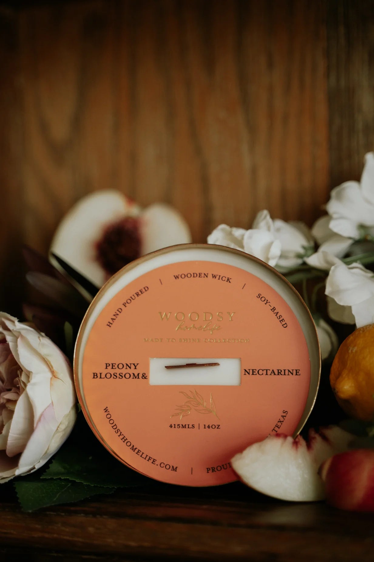 Peony blossom & Nectarine Brass Bowl Candle
